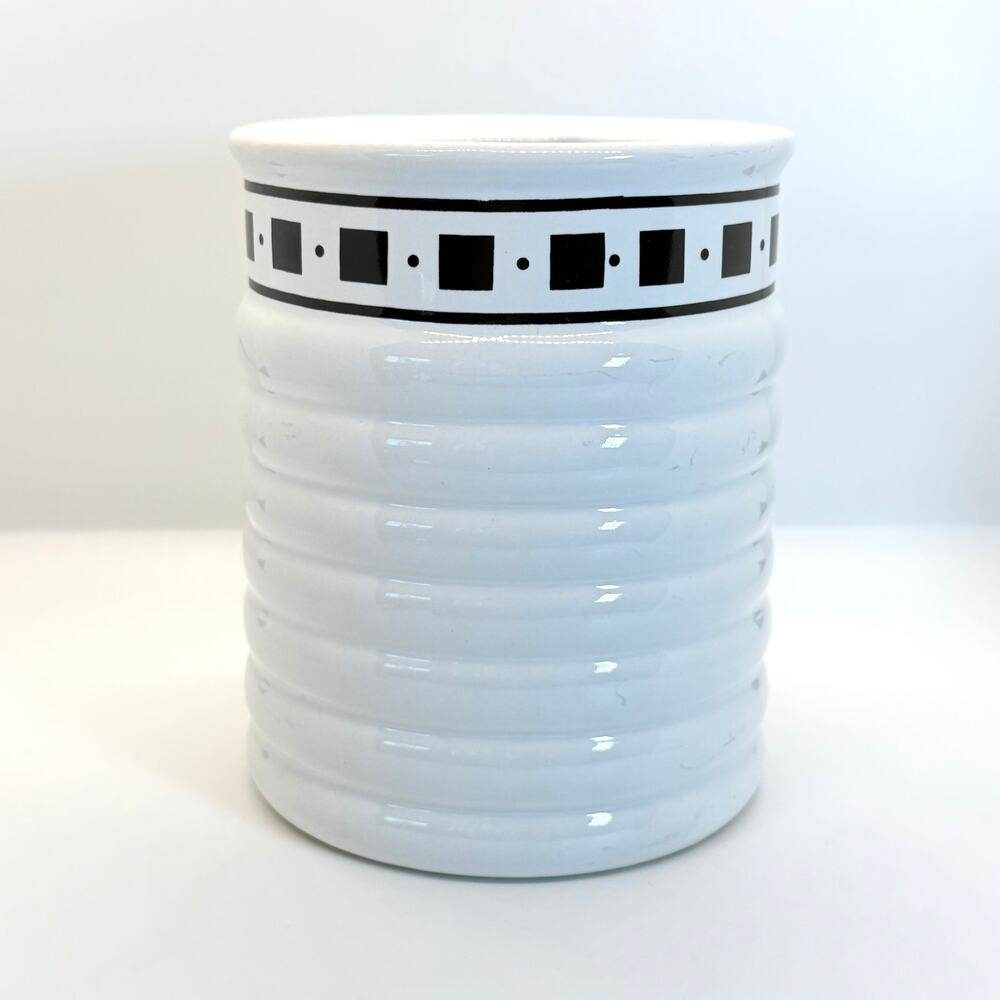 VTG Himark Black White Ceramic Utensil Crock Geometric‎ Kitchen Canister 80s-90s